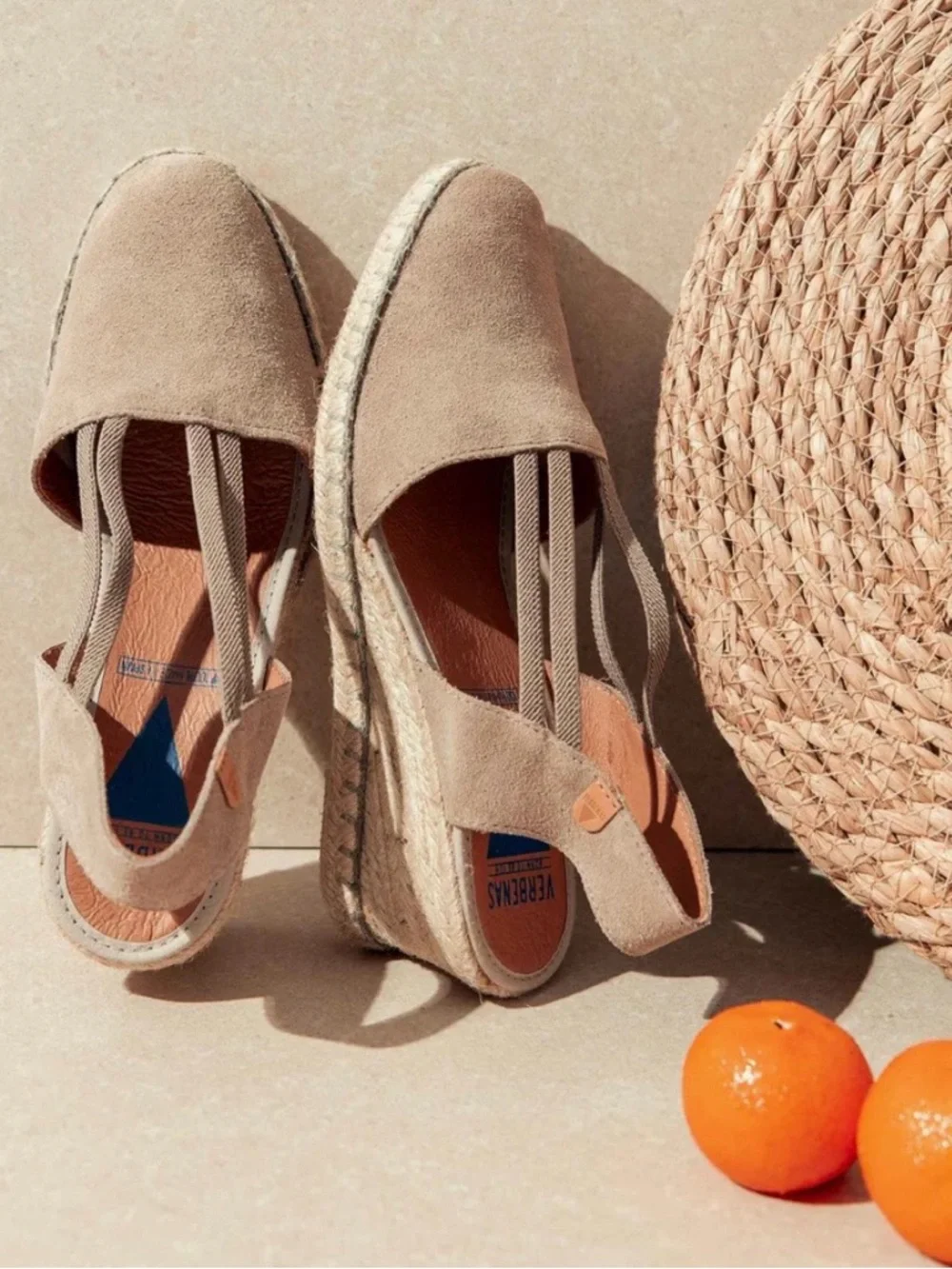 Verbenas Suede Espadrille Jute Wrapped Wedge Sandals with Leather Ankle Strap